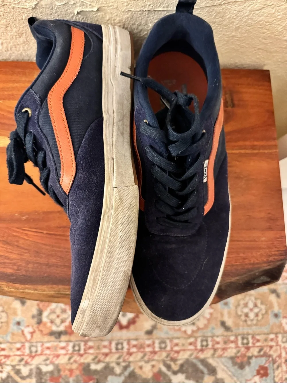 Vans Navy Suede Sneakers with Orange Side Stripe